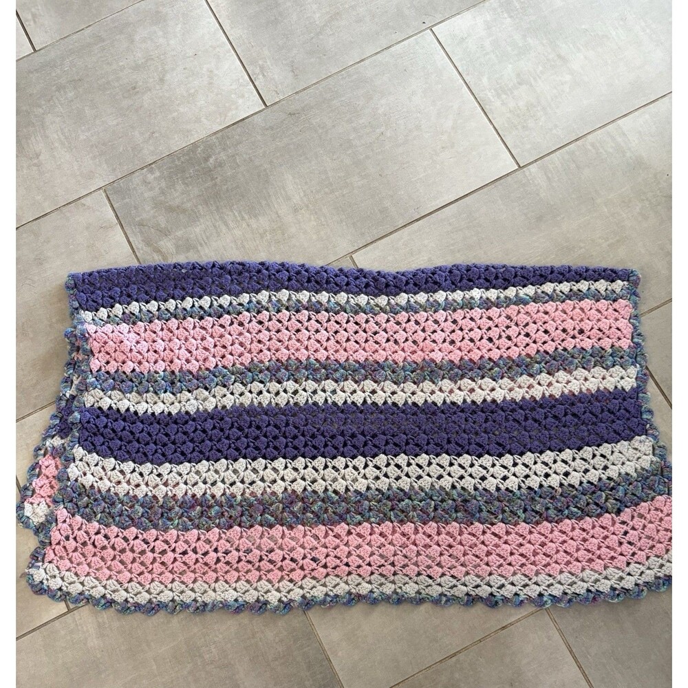 Handmade Knit Crochet Multi Color Afghan Blanket  Baby Approx. 42”x46”